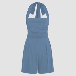 NWOT - Cider Slate Blue Ribbed Halter Romper - Size XS